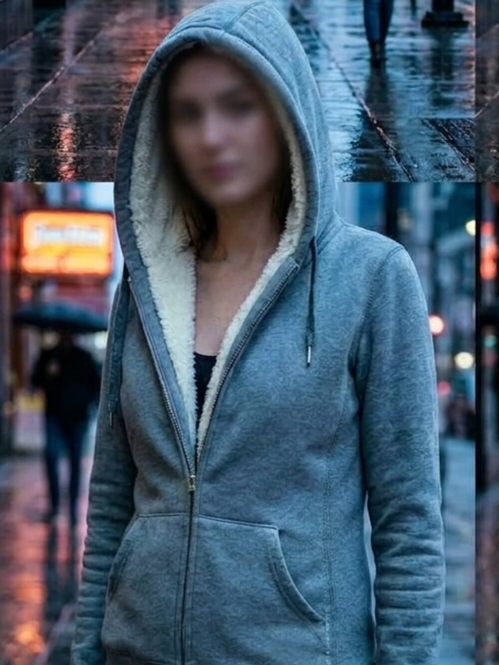 🏷️  Tna Cozy Fleece Faux-Fur Lined Full-Zip Hoodie - Grey - Size